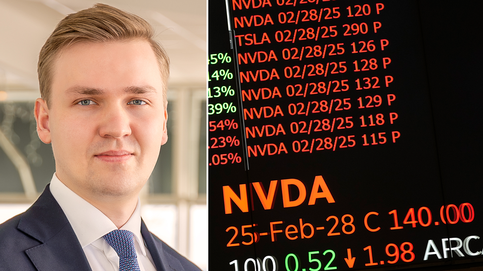 Herman Ohlsson, analytiker på Brock Milton Capital, till vänster. Bild på Nvidia-handel till höger.