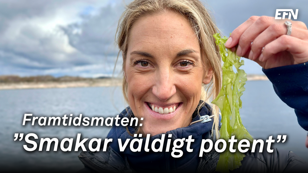 Närbild på Kajsa Olsson som håller i en bit tång och ler mot kameran.