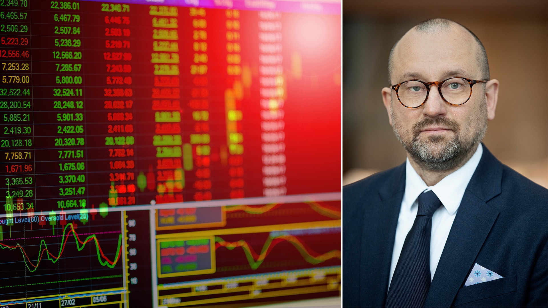 Genrebild på börssiffror och Robert Oldstrand.