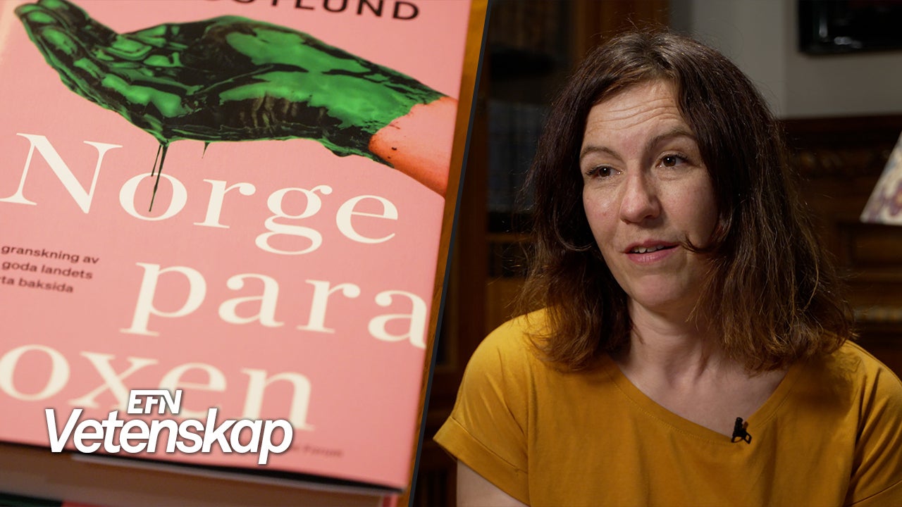 Ett montage med bokomslaget till Norgeparadoxen till vänster, och Lisa Röstlund till höger.