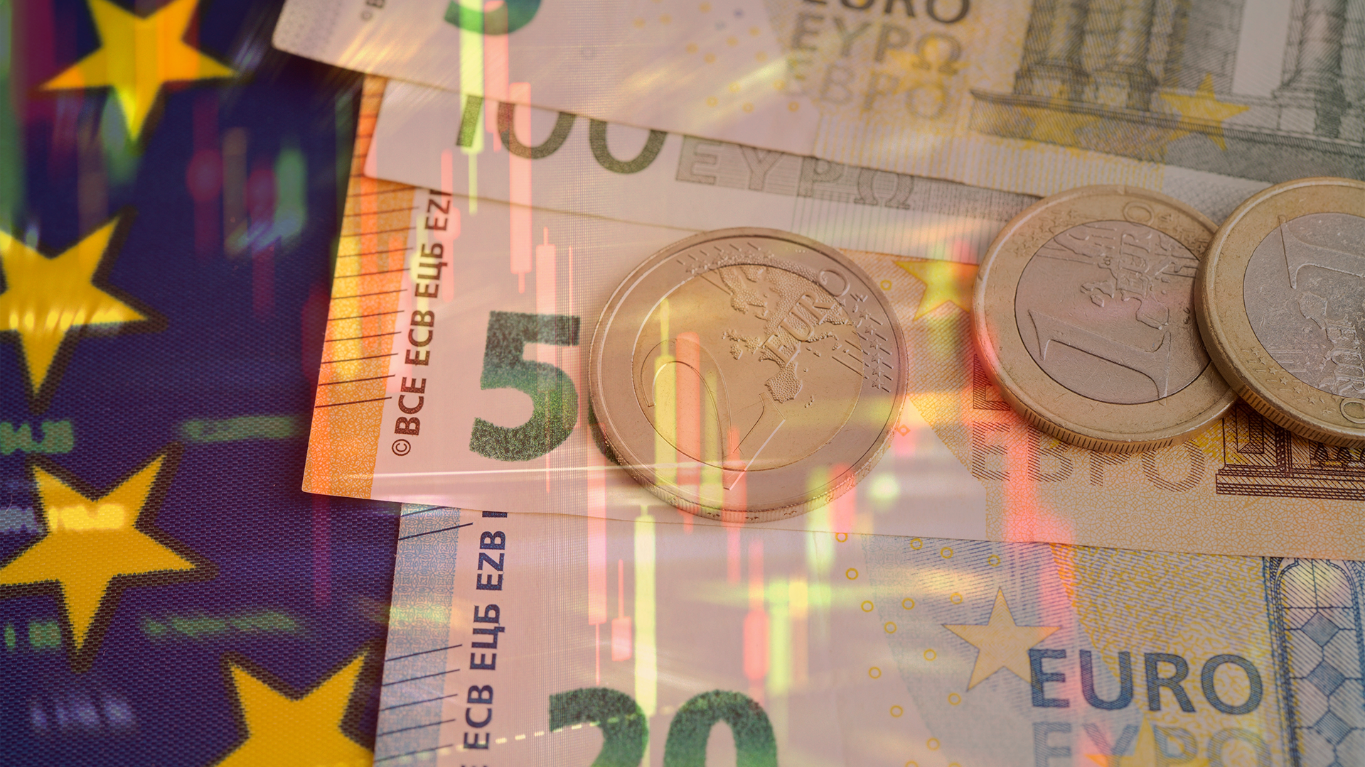 Euro. Bilden är ett montage