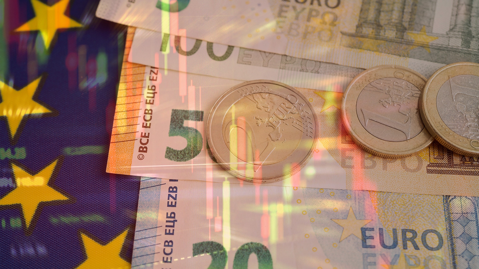 Euro. Bilden är ett montage