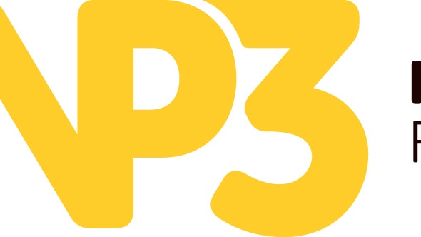 NP3 Fastigheter logotyp med gul text och svart text