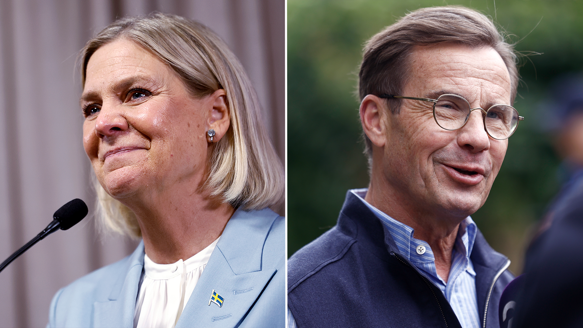 Delad bild som visar två politiker, en kvinna och en man, var för sig.