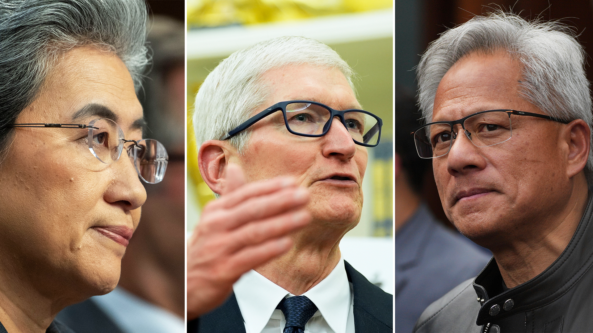 Lisa Su, Tim Cook och Jensen Huang i ett montage. 