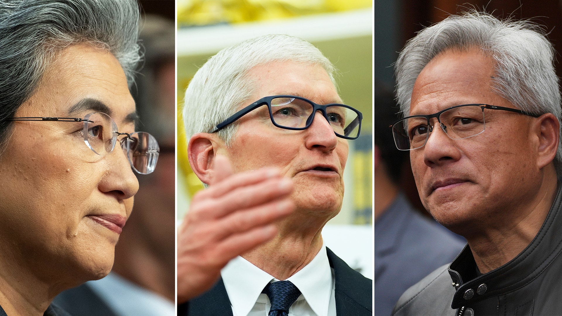 Lisa Su, Tim Cook och Jensen Huang i ett montage.