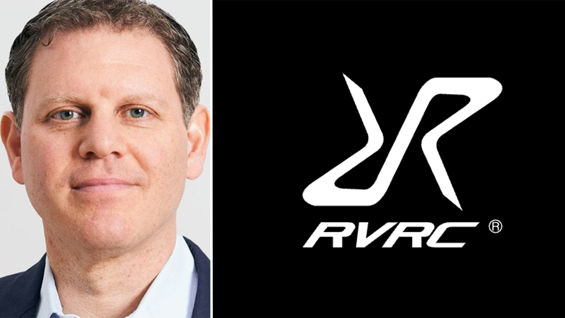 Till vänster, Revolution Race vd Paul Fischbein, till höger logga Revolution Race.