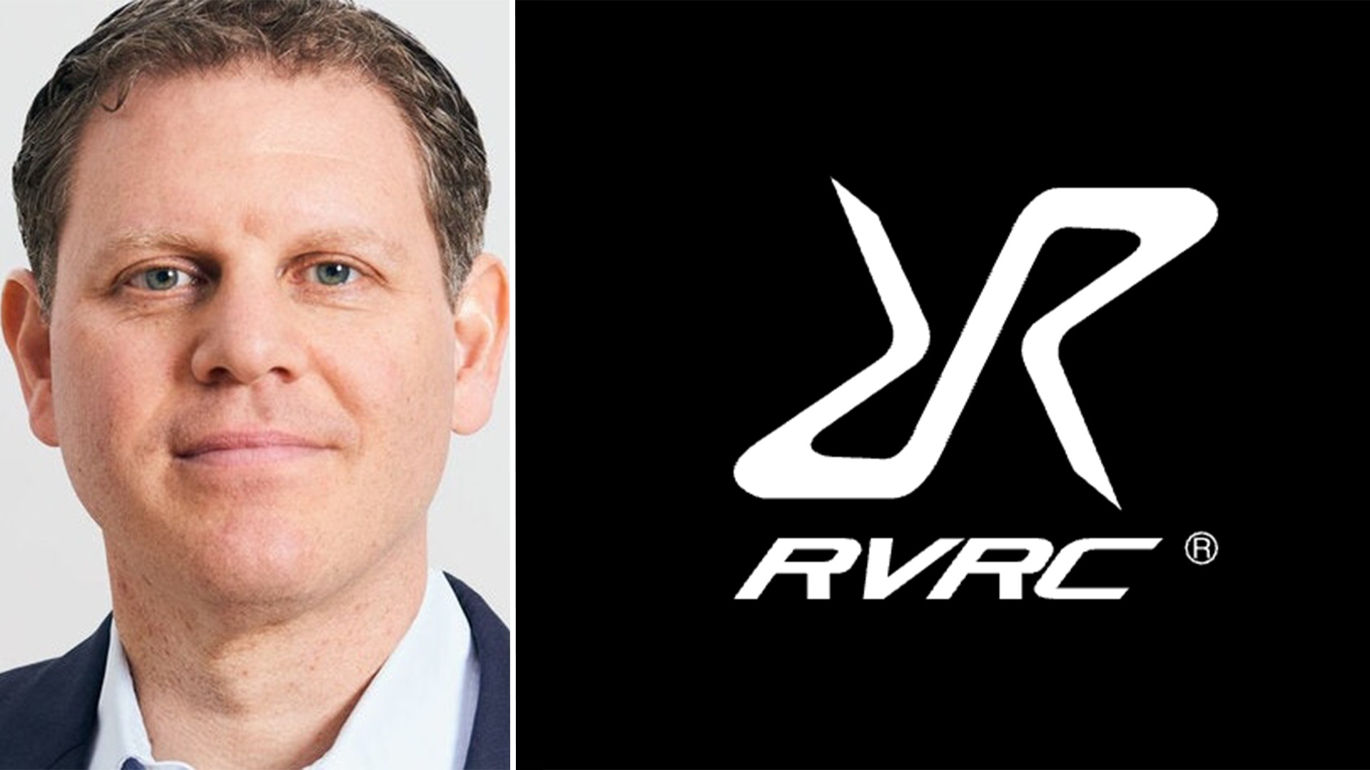 Till vänster, Revolution Race vd Paul Fischbein, till höger logga Revolution Race.