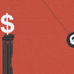 Illustration av en dollartecken på en klassisk kolonn som används som bete på en fiskekrok med eurosymbol