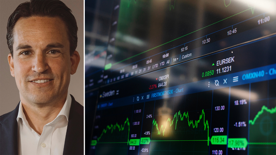 Jon Arnell till vänster, genrebild över börsen till höger.