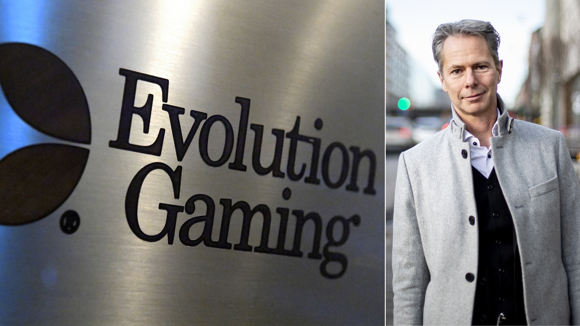 Evolutions logga till vänster, Evolutions vd Martin Carlesund till höger.