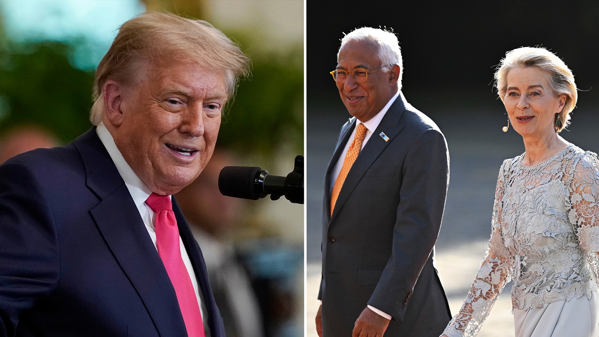 USA:s president Donald Trump och EU-kommissionens ordförande Ursula von der Leyen samt António Costa, EU-rådets ordförande