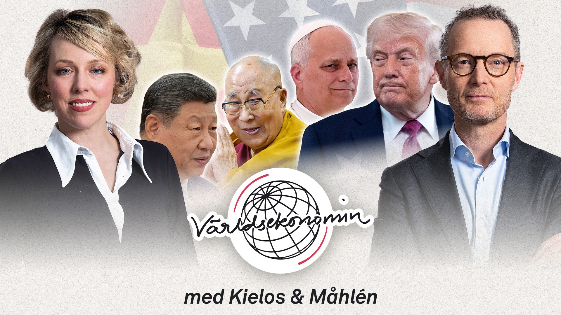 Porträttbild av sex personer i professionell klädsel med logon för Världskrönikörn och texten med Kielos & Mählén.