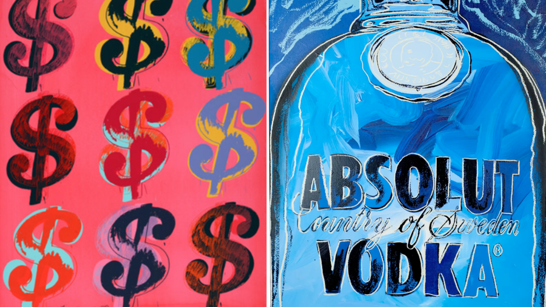 Andy Warhols Dollar Sign visades för första gången på det stora Leo Castelli Gallery i januari 1982. Samtidigt visas Absolut Warhol (The Blue Version) på Spritmuseum för första gången sedan den varit försvunnen i över 30 år.