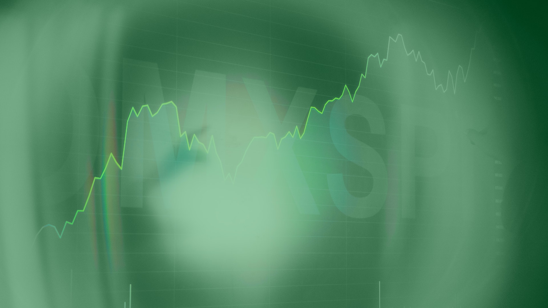 Grafisk illustration av aktiemarknad med stigande trendlinje och finansiell data på grön bakgrund