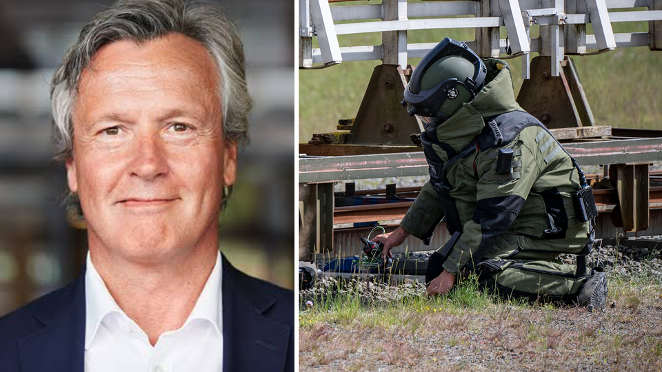Thomas von Koch, grundare för EQT, tillsammans med en bild som visar hans försvarsstartup Swebal.