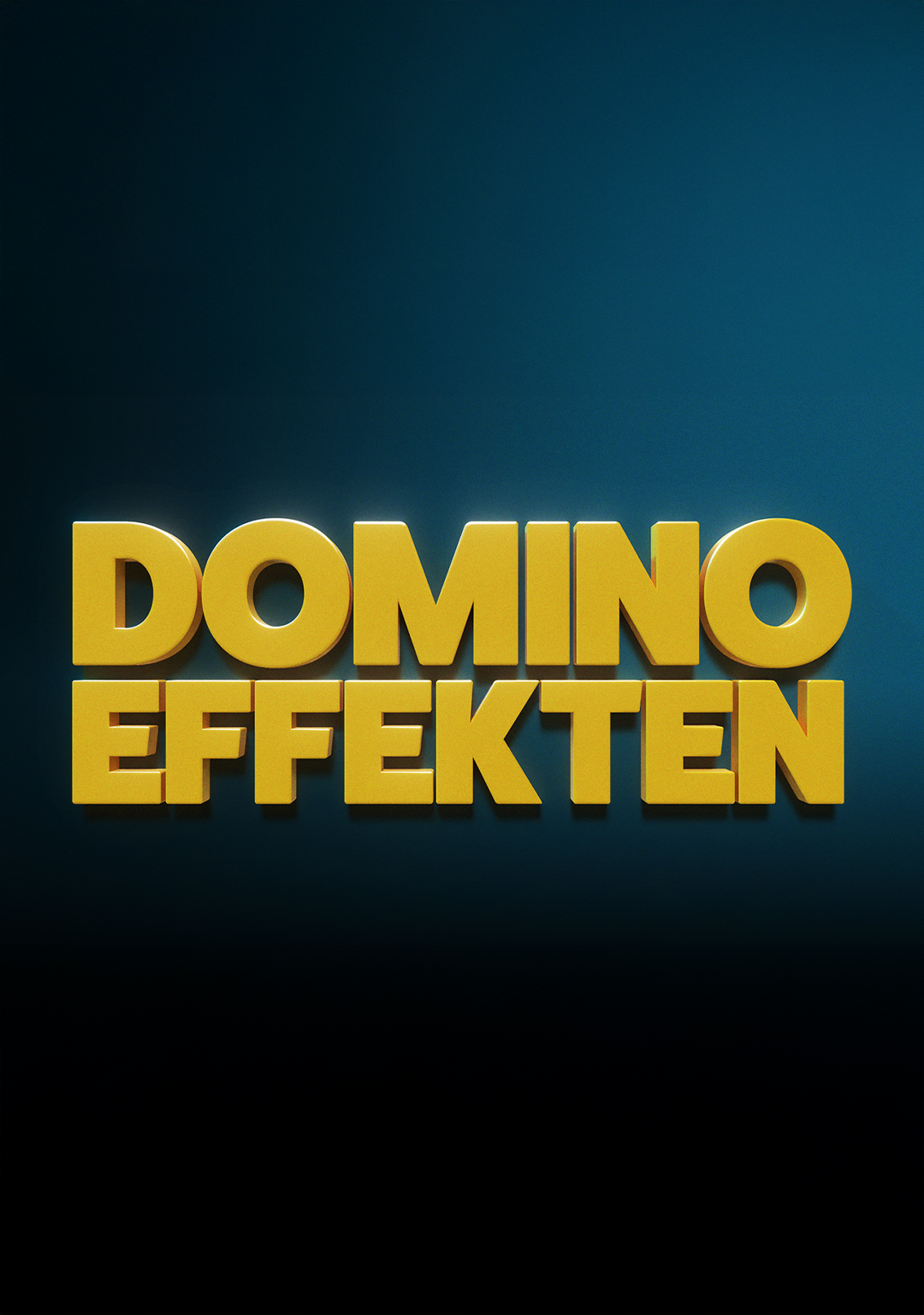 Gul text med texten "DOMINOEFFEKTEN" på mörkblå bakgrund