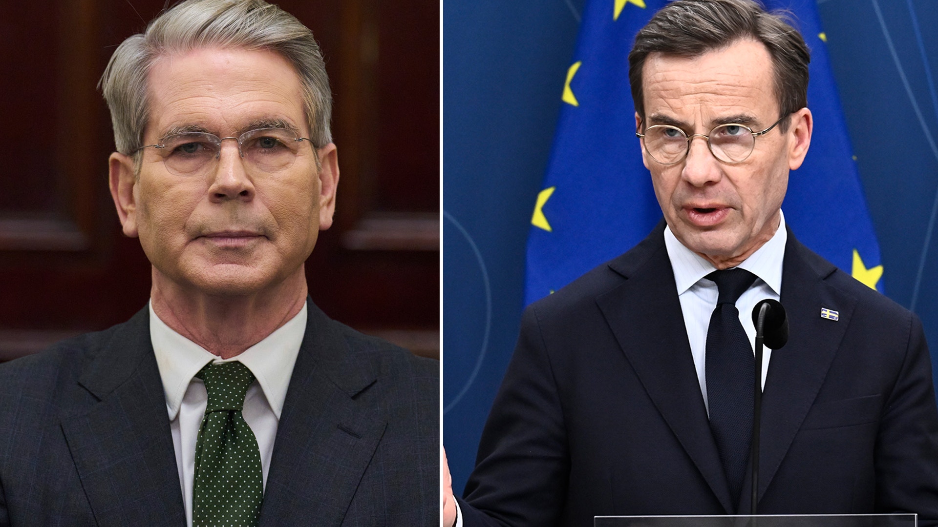 USA:s finansminister Scott Bessent till vänster och Sveriges statsminister Ulf Kristersson till höger.