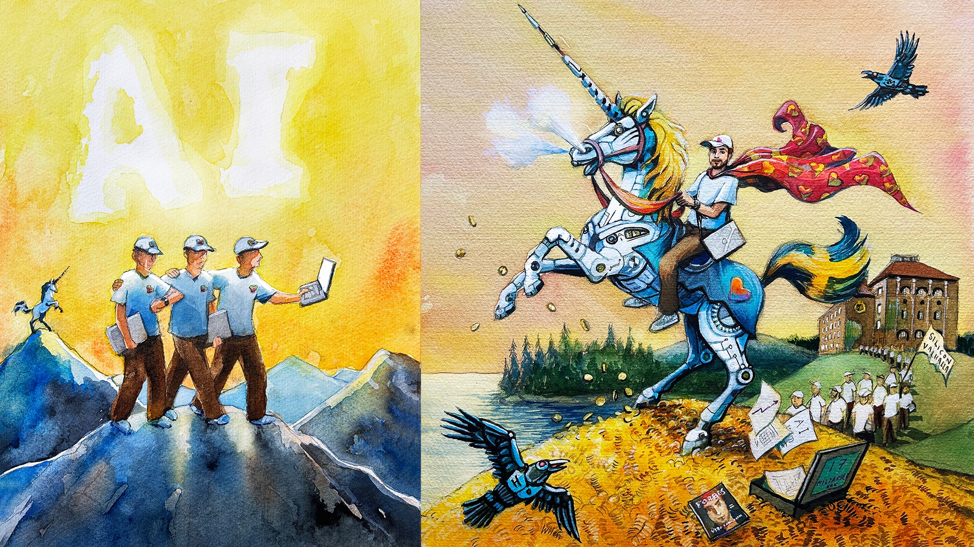 Två illustrationer över det svenska AI-undret.