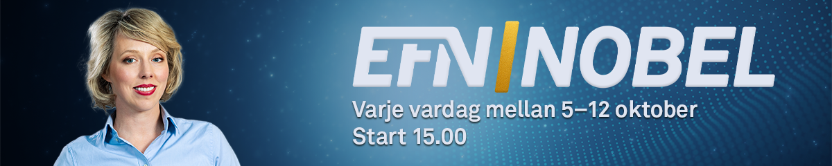 Banner för EFN Nobel med en kvinna och texten "Varje vardag mellan 5–12 oktober, start 15.00".