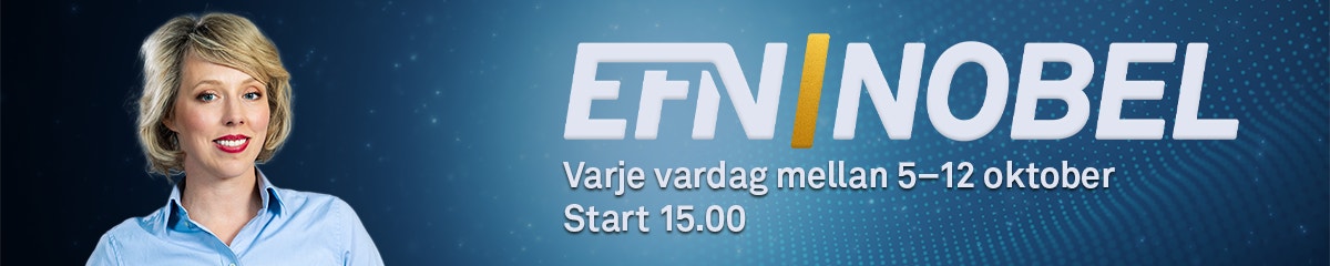 Banner för EFN Nobel med en kvinna och texten "Varje vardag mellan 5–12 oktober, start 15.00".