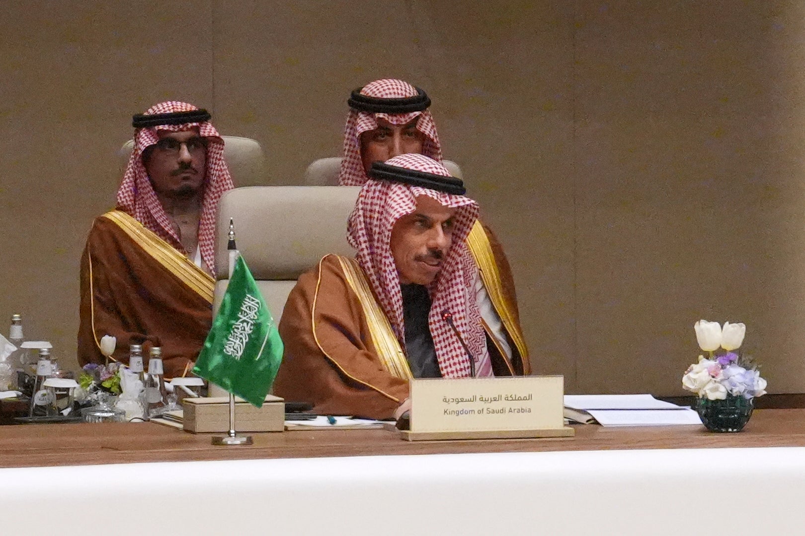 Saudiarabiens utrikesminister Prince Faisal bin Farhan Al-Saud i samband med ett utrikesministermöte i Riyadh. 