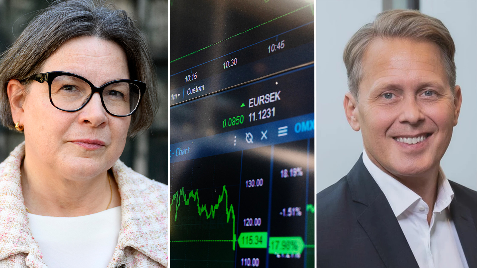 SEB-ekonomen Elisabeth Kopelman och Nordeas chefsstrateg Johan Larsson.