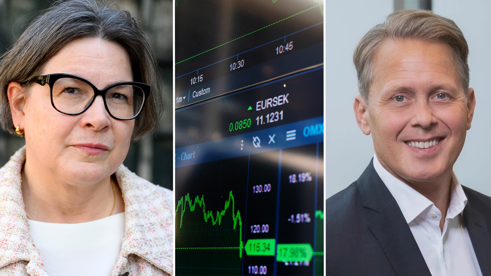 SEB-ekonomen Elisabeth Kopelman och Nordeas chefsstrateg Johan Larsson.