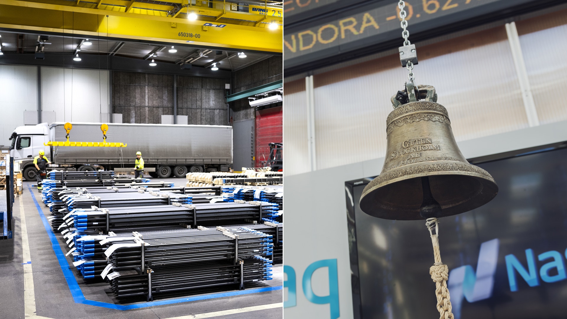 Pressbild från Sandvik till vänster och bild från Nasdaq till höger.