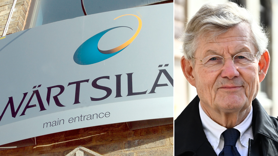 Bild på Wärtsiläs logga till vänster och Jacob Wallenberg till höger.