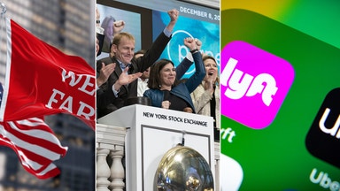 Banker i täten vid stängning på plus i New York