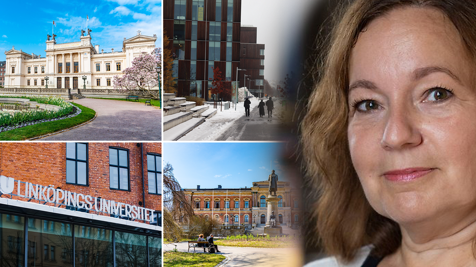 Shirin Ahlbäck Öberg, med fasadbilder på några svenska universitet.