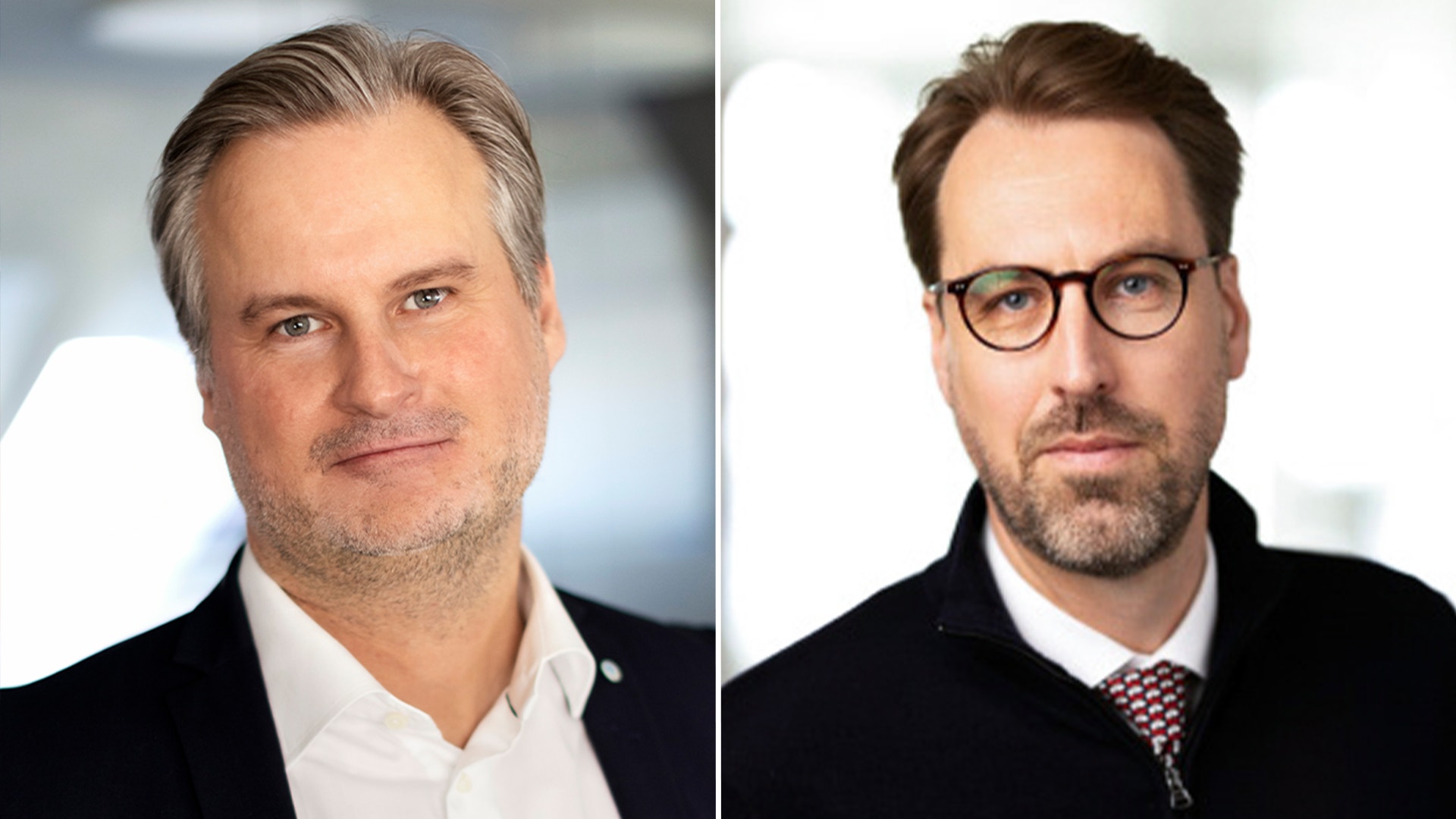 Två porträttfoton av män sida vid sida. Mannen till vänster är utan glasögon och mannen till höger bär glasögon.