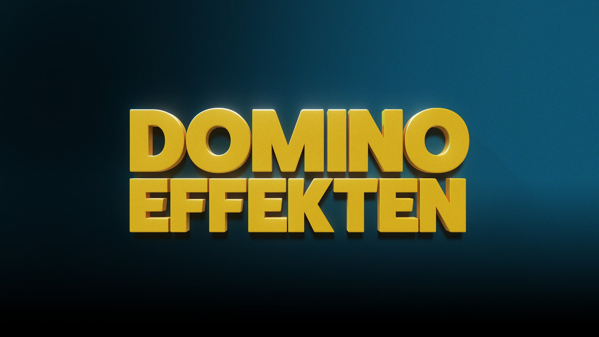Gul text "Domino Effekten" på mörk blå bakgrund