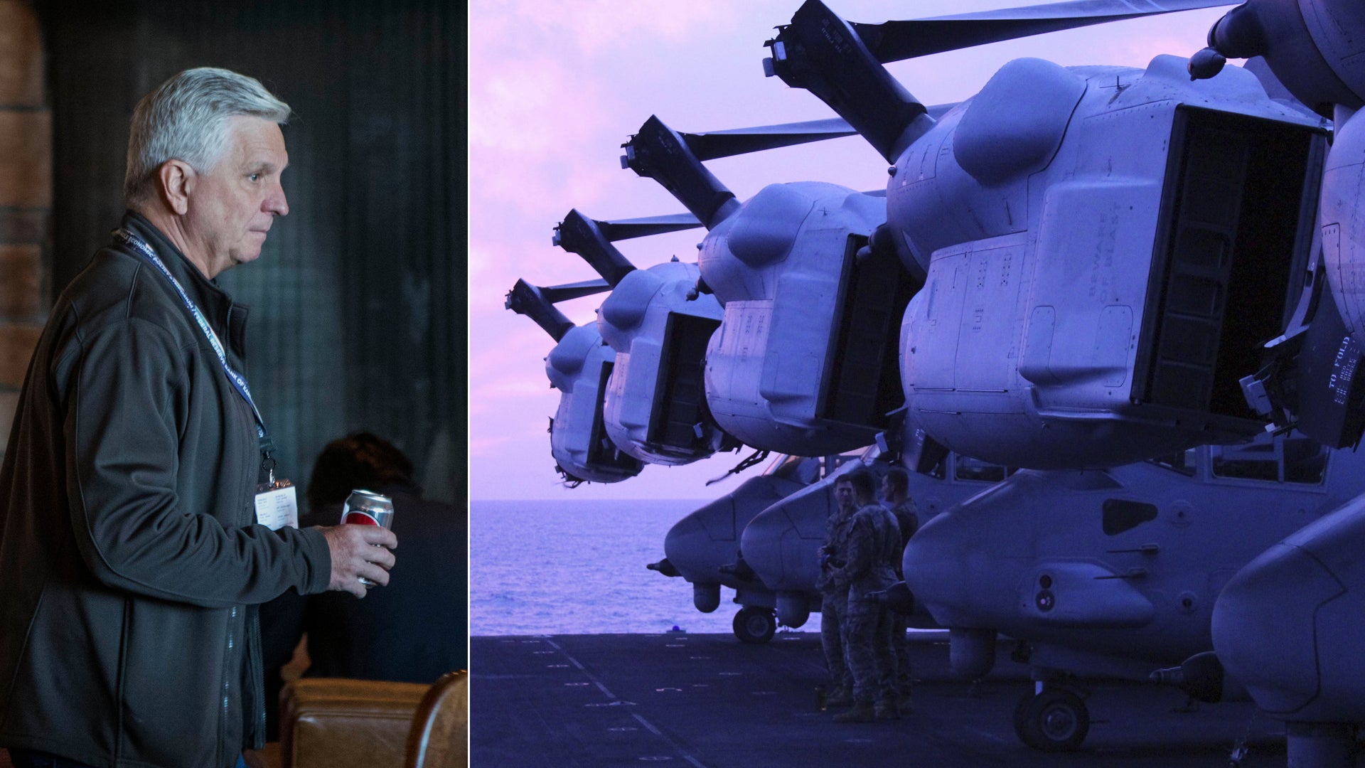 Man som presenterar militära helikoptrar