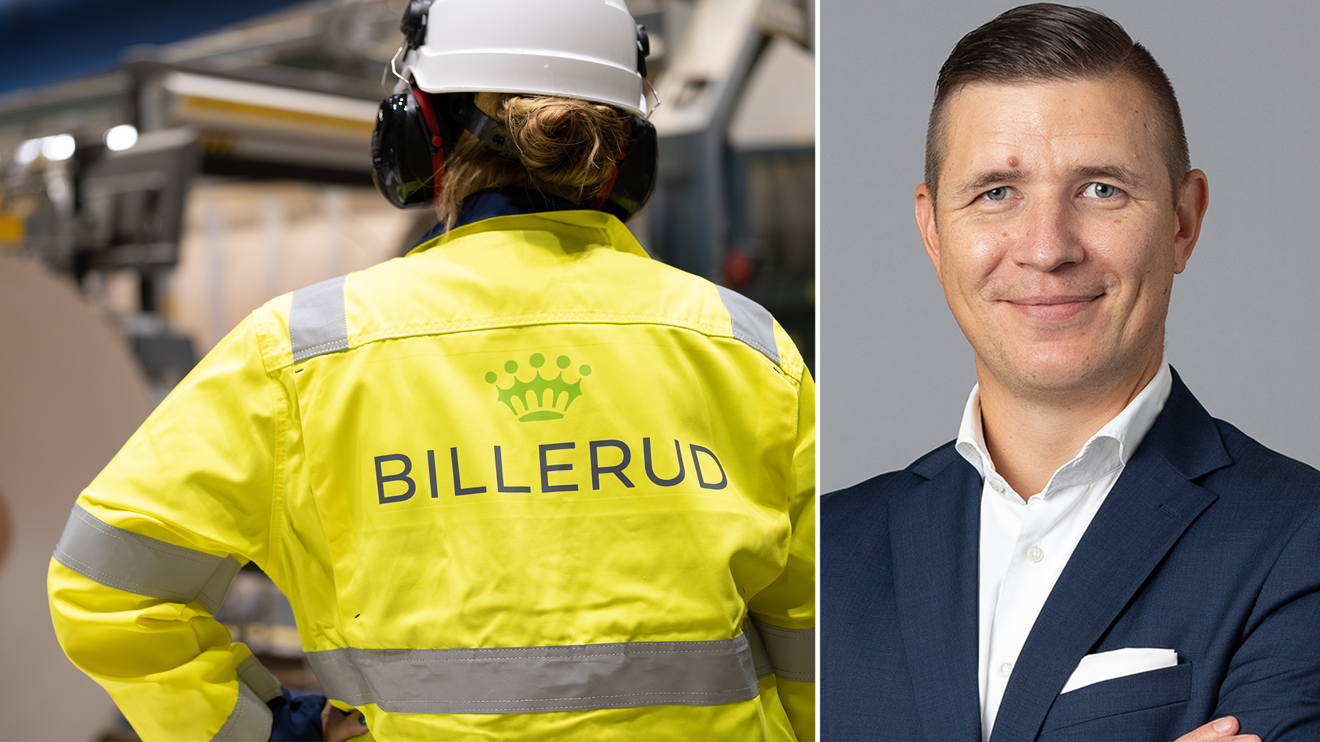 En person med en jacka med texten Billerud på ryggen och Andrei Kres från Billerud.