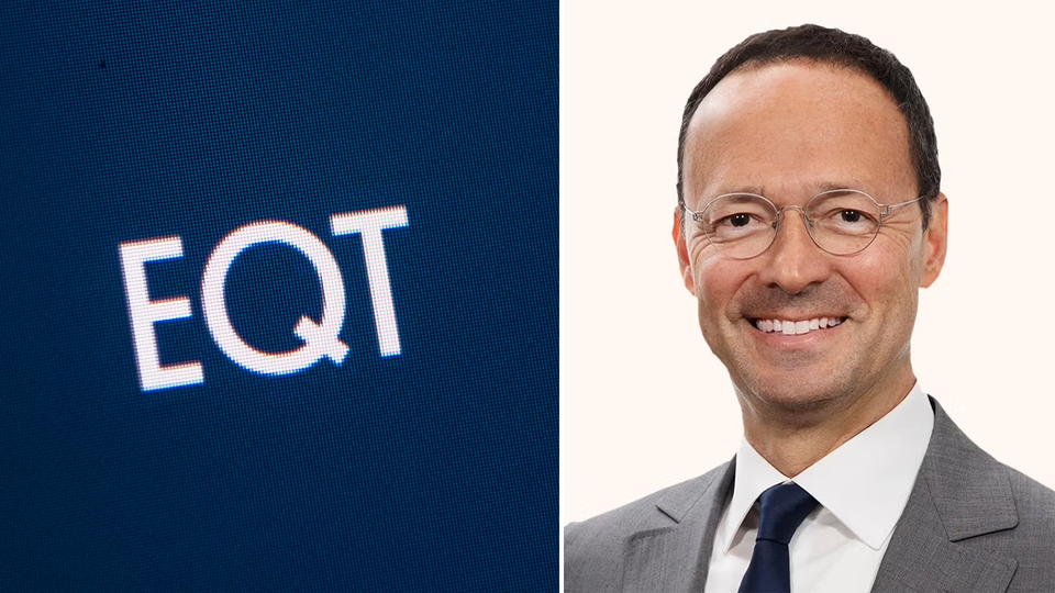 EQT logga till vänster, Jean Eric Salata till höger.