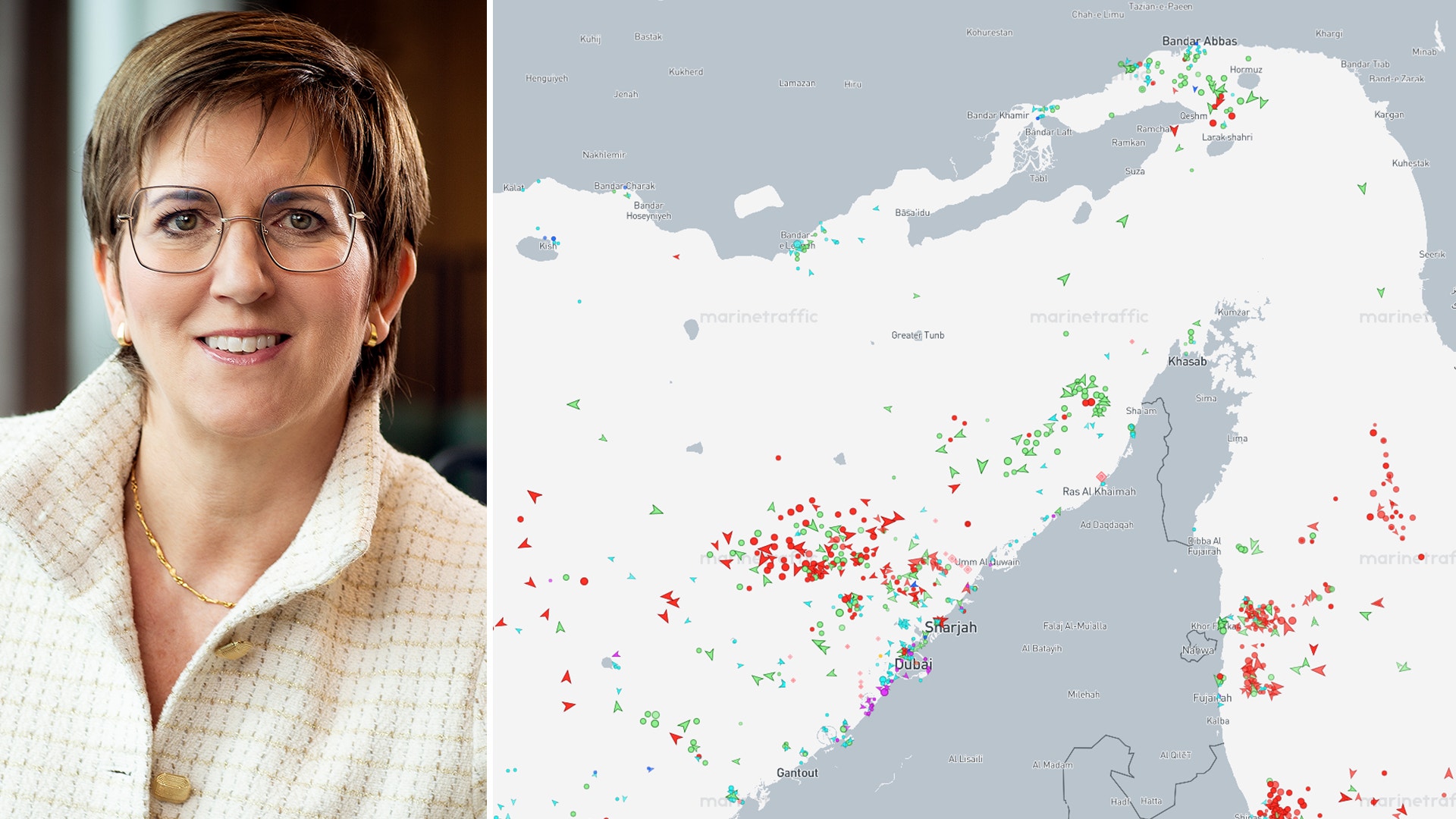 Porträtt av en kvinna tillsammans med en karta över Kina med färgmarkerade datapunkter