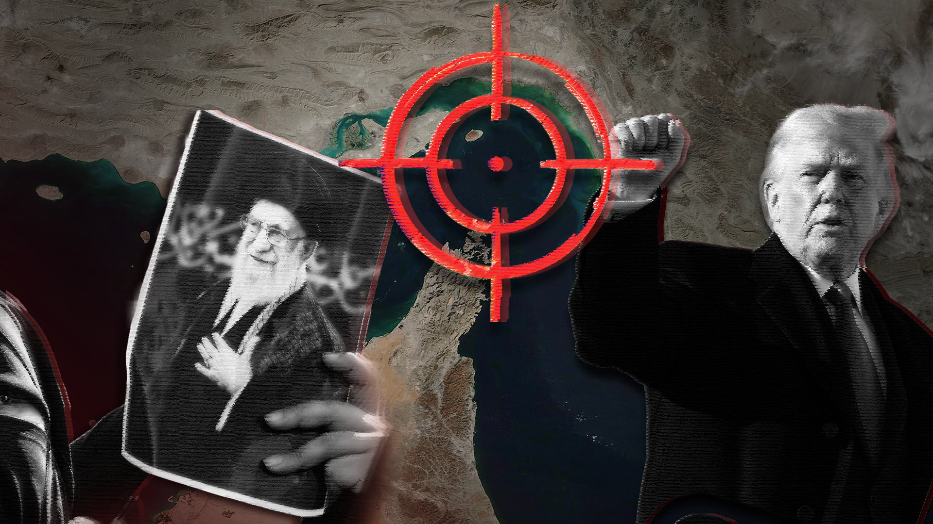 Illustrativ bild med historiska porträtt och ett rött målkryss, som skildrar ett politiskt attentat eller målsättning.