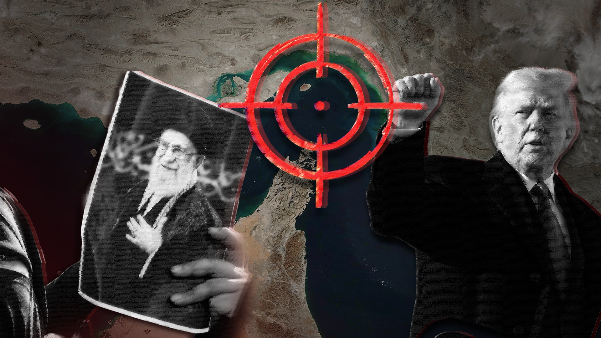 Illustrativ bild med historiska porträtt och ett rött målkryss, som skildrar ett politiskt attentat eller målsättning.