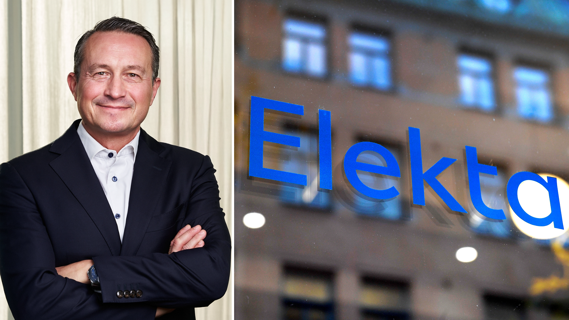 Mattias Sjödin till vänster och Elekta-logga till höger.
