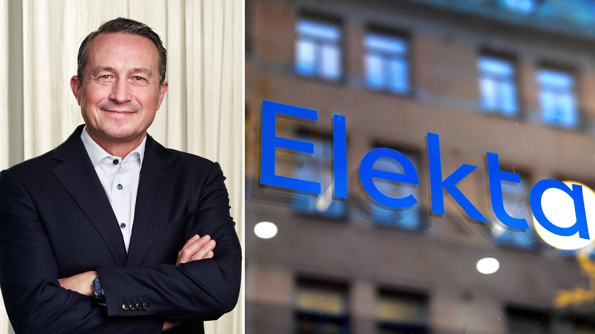 Mattias Sjödin till vänster och Elekta-logga till höger.