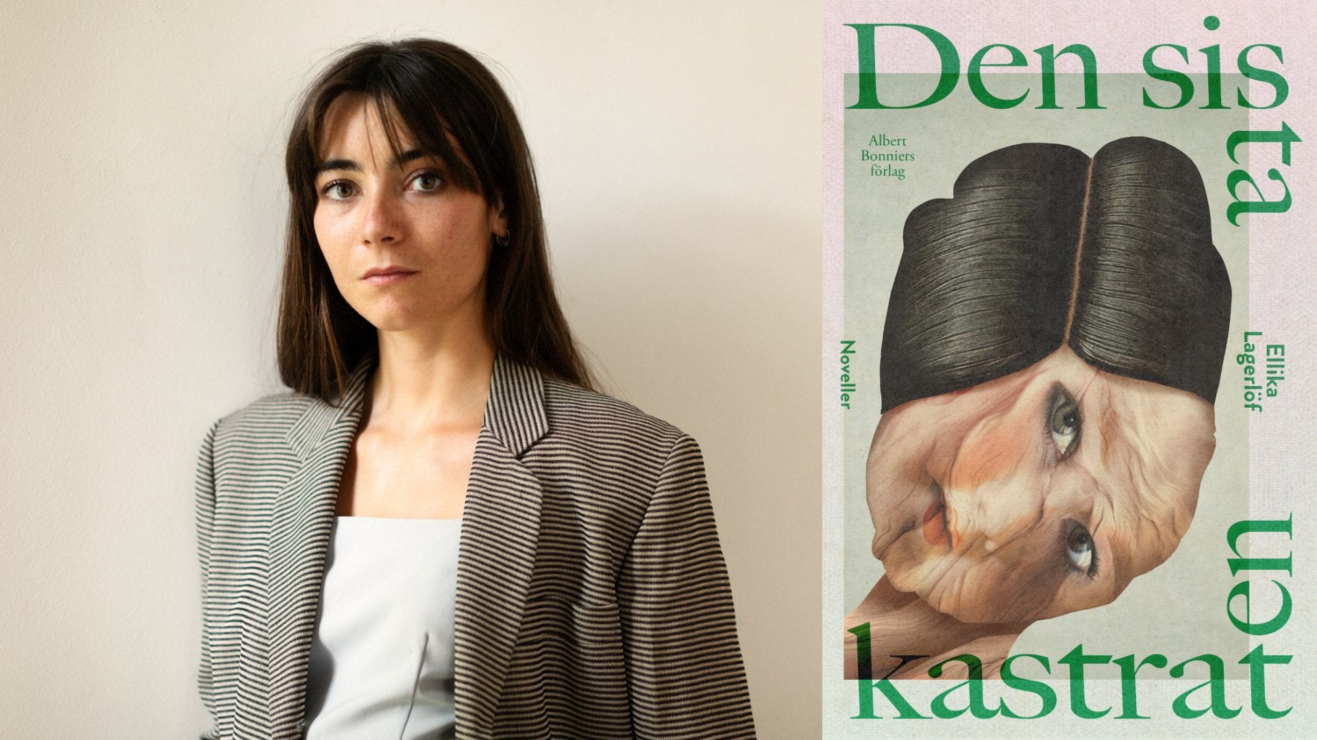 Porträttbild av en kvinna bredvid bokens omslag för "Den sista kastraten"