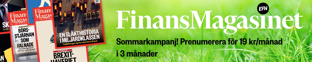 Banner för Finansmagasinets sommarkampanj med tidskriftsomslag och text om premiumera för 19 kr/månad