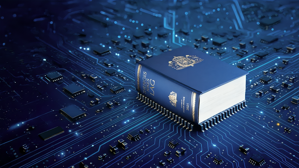 Sveriges lagbok ligger på något som ser ut som AI chip.