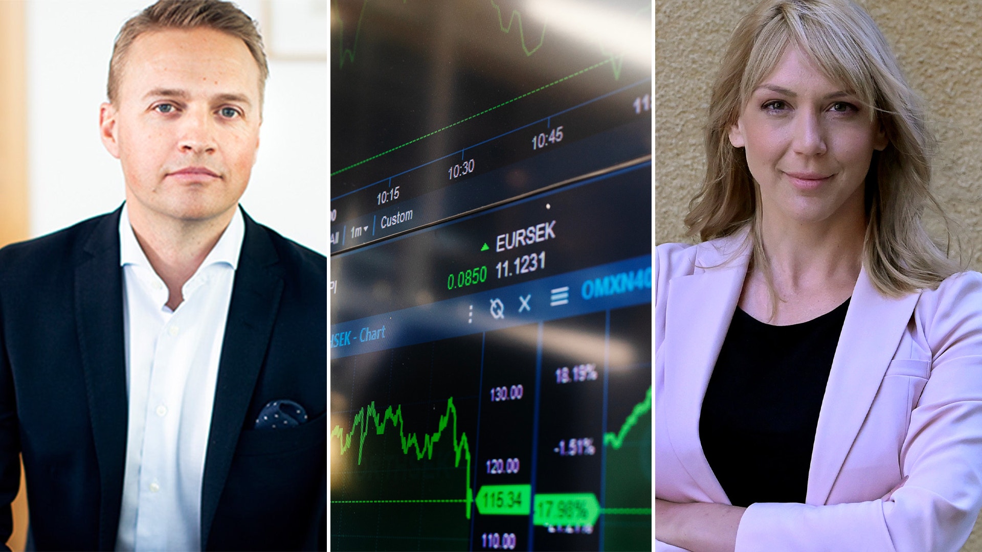 Karl Hedberg, Frida Bratt och en börsgraf.