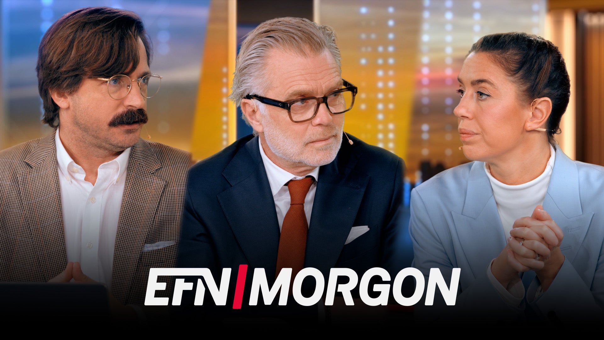 Tre personer samtalar i en tv-studio under programmet EFN Morgon.