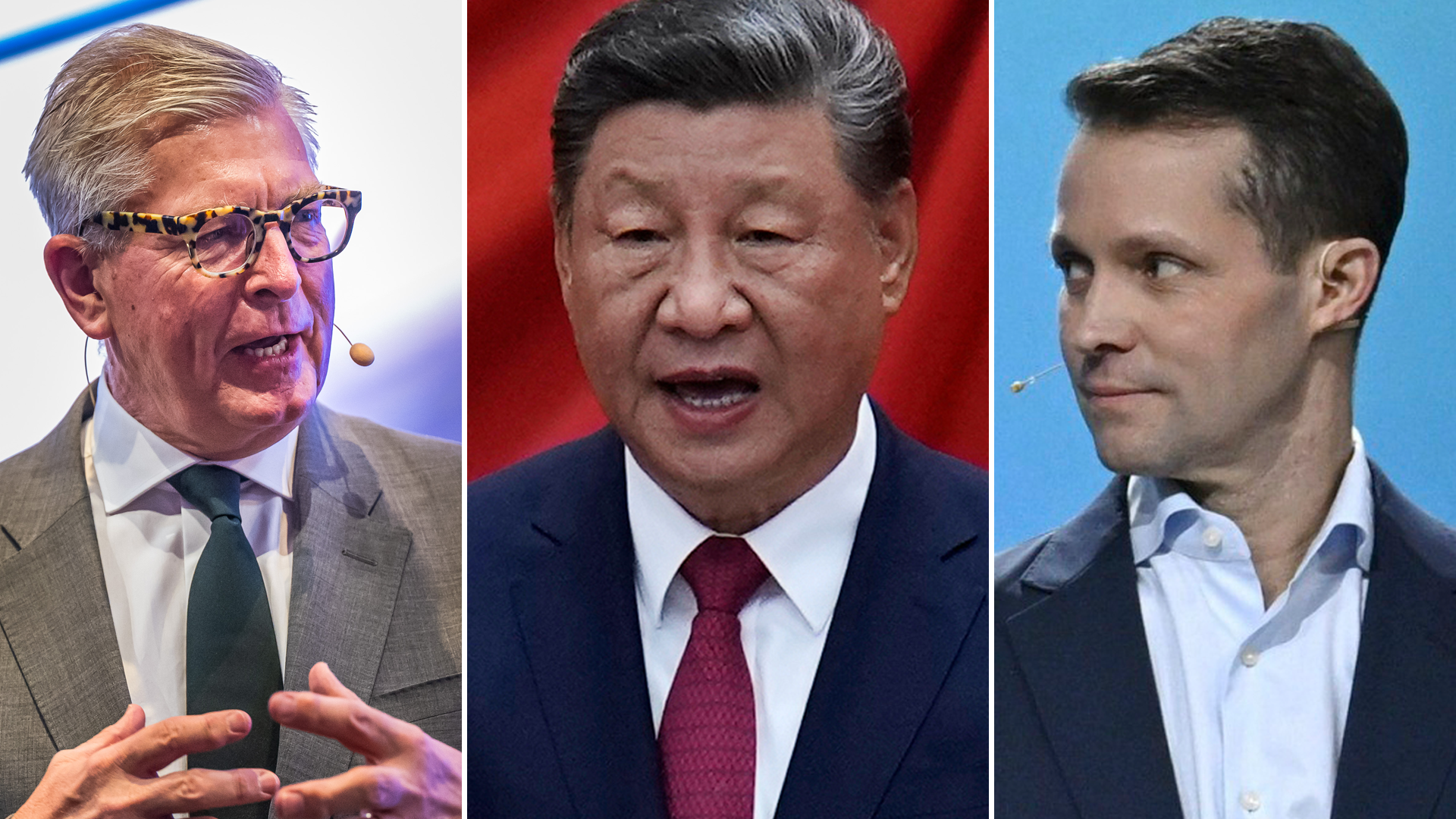 Börje Ekholm, vd för Ericsson. Xi Jinping i mitten. Justin Hotard, vd på Nokia.