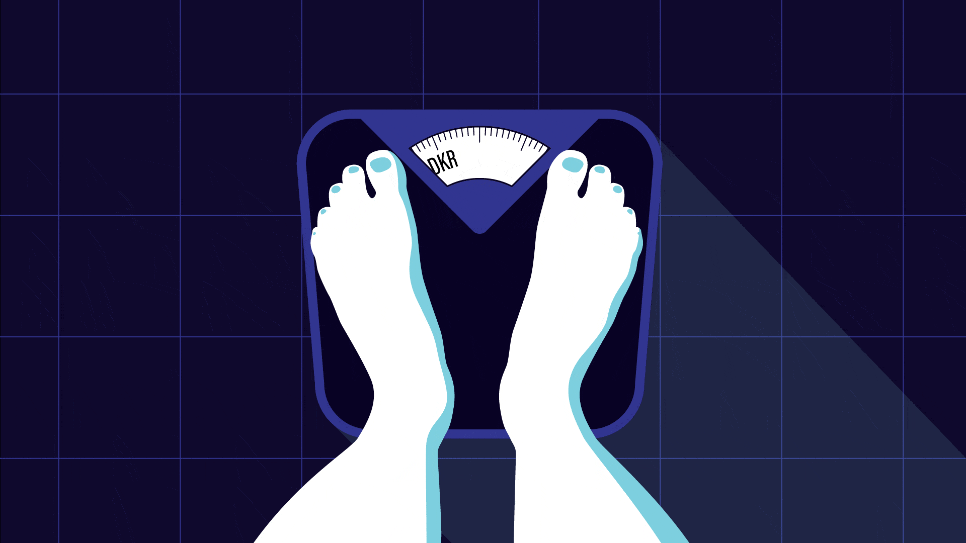 Illustration av två fötter på en personvåg sedd från ovan.