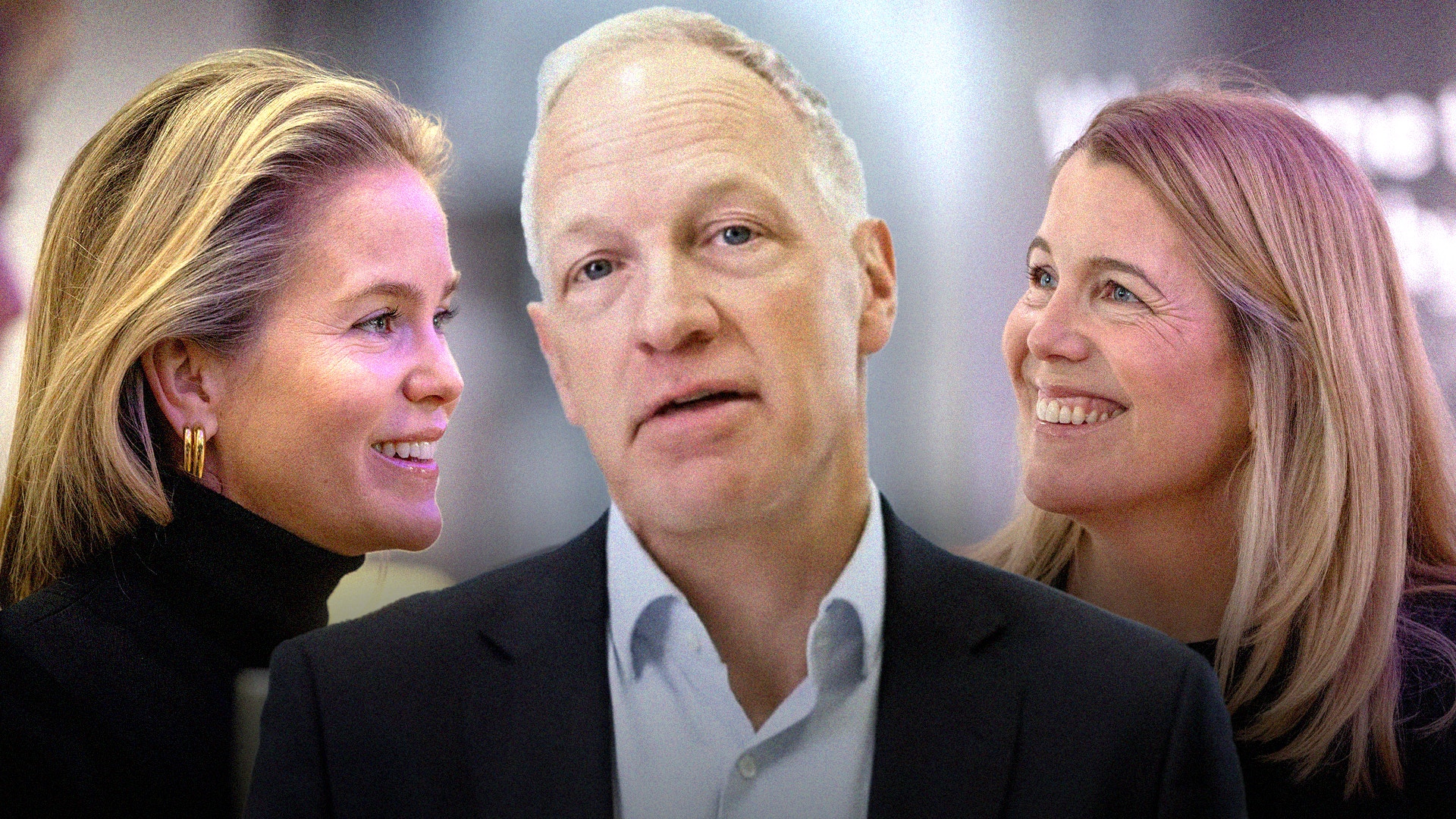Porträtt av tre personer: en äldre man i mitten och två kvinnor på sidorna som ser mot honom. Alla ler och ser professionella ut.